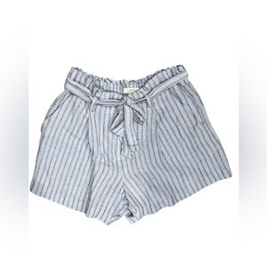 LOFT Linen Blend Striped Tie-Waist Shorts Blue Size Small EUC